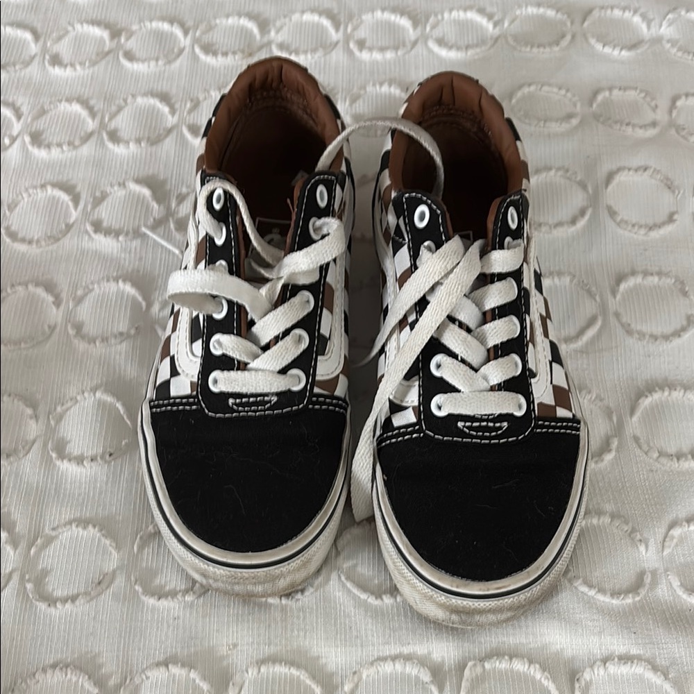 Vans Kids Checkerboard Sneakers - Black and Brown